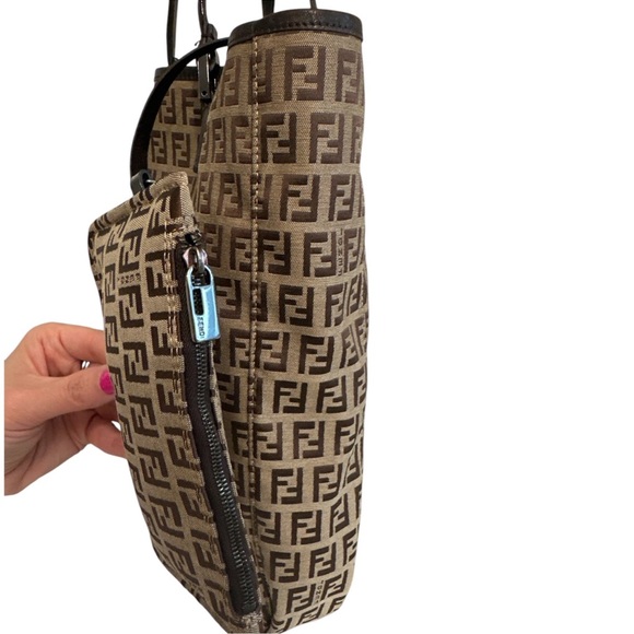 Fendi Zucca FF Logo Canvas Tote with Attached Pouch - Picture 4 of 15
